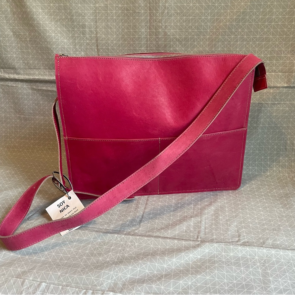 NWT Soy Nica #200 Large Nubuck Messenger Bag in Hot Pink